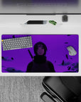 32x16 inches purple gradient anime mouse pad with violet haze, moody shadows, and a mysterious vibe.