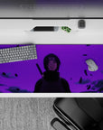 36x16 inches purple gradient desk pad with smoky shadows, moody noir vibe, and smooth glide surface.