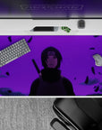 Purple gradient anime desk pad 40x20 inches with violet haze, moody dark tones, and dramatic shadows.