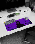 28x12 inches Naruto mouse pad featuring Itachi Uchiha staring through violet haze with swirling smoke and debris.