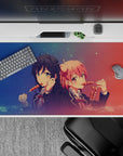 Anime girl desk pad 40x20 inches in navy and coral gradient with dreamy festival sparkle dots.