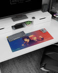 28x12 inches anime girl mouse pad showing twin-bun schoolgirls with glossy eyes and blushing dango moment.