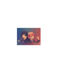Classic anime girl mouse pad 14x10 inches with two schoolgirls sharing dango, sparkly gradient backdrop.