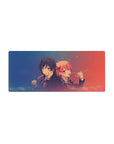 28x12 inches anime girl mouse pad with two schoolgirls sharing dango, cute desk mat for gaming.
