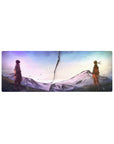 Naruto vs Sasuke split-crack anime mouse pad, panoramic desk mat 32x12 inches.