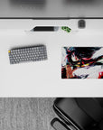 Anime girl mouse pad 14x10 inches in deep reds and inky blacks, edgy armor style on bright white.