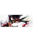 32x12 inches anime girl mouse pad with sprinting heroine, red-streaked black hair, brushy white backdrop.