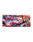 28x12 inches anime girl mouse pad with pink-haired shrine warrior, scythe ribbon, and sakura festival art.