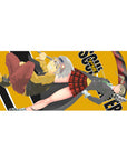 Soul Eater anime desk pad 36x16 inches with Maka and Soul on a bold mustard background and chunky logo.