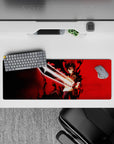 Intense 32x12 mouse pad features Asta’s gleaming sword and fiery aura with intricate anti-magic details for fans of bold artistry