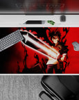 Dynamic 40x20 mouse pad showcases Asta’s unyielding spirit with his gleaming sword cutting through darkness, blending power and determination for an immersive workspace vibe