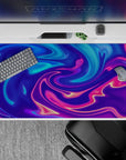 40x20 inches desk pad with swirling neon pinks, purples, and blues in an abstract liquid design, bringing bold, creative vibes to your desk.