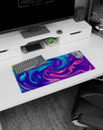 Neon Flow Dream mouse pad, 28x12 inches, showcasing bold neon swirls for an artistic and energetic desk setup.