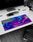 Bold 32x16 inches Neon Flow Dream mouse pad showcasing vibrant purples, blues, and pinks for an artistic and colorful desk setup.