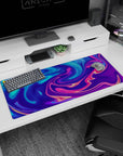 Vibrant 36x16 inches Neon Flow Dream desk pad with swirling neon tones, ideal for those who love bold, artistic setups.