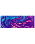 Compact 32x12 inches Neon Flow Dream mouse pad with swirling abstract neon pinks, purples, and blues, perfect for bold workspaces.