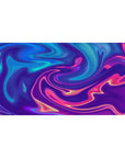 Neon Flow Dream desk pad featuring an abstract liquid design with vibrant purples, blues, and neon pinks, 40x20 inches, perfect for adding energy to your workspace.