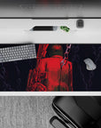 36x16 inches mouse pad with Shingeki no Kyojin design, blending crimson, haunting chains, and war-torn elements for a dramatic, intense effect.
