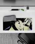 28x12 inches mouse pad with Spike Spiegel’s intense stare, cinematic grain, and high-contrast design for bold, stylish impact.
