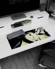 My Hero Academia mouse pad, 28x12 inches, featuring Spike Spiegel with cinematic grain, high contrast, and noir vibes.