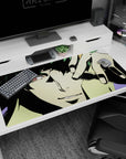Large 40x20 inches mouse pad with Spike Spiegel’s intense stare, noir vibes, and high-contrast design for a stylish AOT-inspired piece.