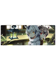 32x12 inches anime girl mouse pad with two beast-ear girls in fluffy collars in a sunlit wooden room.