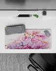 28x12 inches anime mouse pad in soft lavender and blush pink, calm dreamy aesthetic with gentle pattern.
