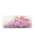 28x12 inches anime girl mouse pad with fox mask vibe, pastel petals, ribbons, and winged kimono art.