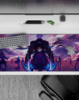 36x16 inches desk pad with Rin Tohsaka and Archer from Fate/Stay Night, showcasing their epic stance and intense atmosphere with glowing weapons.