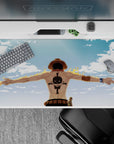 Fiery 40x20 desk pad showcases Ace's indomitable spirit with iconic flames and tattoos for passionate fans