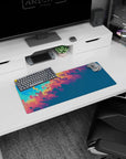 Prismatic hexagon flow mouse pad, 28x12 inches, showcasing vibrant, abstract designs perfect for brightening and energizing your workspace.