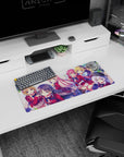 28x12 inches anime girl mouse pad showing two schoolgirls in red blazers, spring leaves framing the scene.