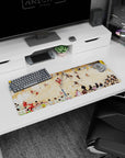 32x12 inches anime mouse pad showing players leaping for a spike at the net as rivals scramble on wood court.