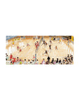 28x12 inches anime mouse pad featuring a full-court volleyball match, net split, spike mid-jump, 20-21 score.