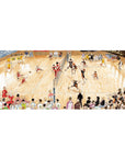 36x16 inches anime desk pad with full-court volleyball match, net center, players mid-jump, 20-21 score.