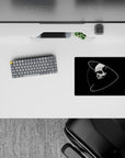 Black and white cosmic spooky vibe classic mouse pad with red eye accent, 14x10 inches.