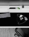 Midnight black 36x16 inches desk pad with crisp white lines, moody contrast, and a spooky vibe.