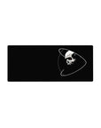 Midnight black skull with white orbit lines and red eye desk mouse pad, 28x12 inches.