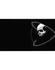 Skull with orbiting lines cosmic desk pad, 40x20 inches, smooth tracking and bold graphic style.
