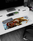 Anime girl mouse pad 32x12 inches featuring a bronze-armored anime heroine in clouds with a sly fox mask.