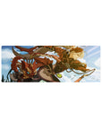 Anime girl mouse pad 32x12 inches with sky-hero artwork, bronze armor, and fox mask companion.