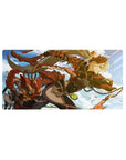 Anime girl mouse pad 32x16 inches with sky hero artwork, bronze armor, and a fox mask companion.
