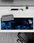 32x12 inches mouse pad featuring abstract blue design with transparent layered squares, creating a sleek, digital-inspired aesthetic.