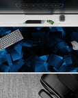 40x20 inches mouse pad showcasing a digital-inspired abstract blue design with transparent layered squares creating depth and a modern vibe.