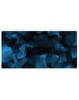 Mouse pad featuring abstract blue design, 32x16 inches, with transparent layered squares for a sleek, minimalist, and tech-inspired vibe.