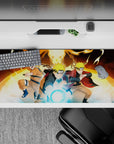 36x16 inches desk pad with Naruto’s journey from ninja to Hokage, highlighting his growth and fiery energy.