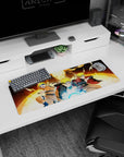 Artistic 32x12 inches mouse pad featuring Naruto’s growth, with vibrant designs of his jutsu and iconic forms.