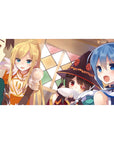Anime desk pad 40x20 inches featuring KonoSuba dinner scene with Kazuma, Aqua, Darkness, and Megumin in a tavern.