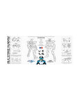 28x12 inches anime mouse pad with Strike Gundam blueprint layout, labeled parts and fine black linework.
