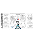 32x16 inches anime mouse pad with blueprint-style Strike Gundam layout, labeled parts and fine linework.